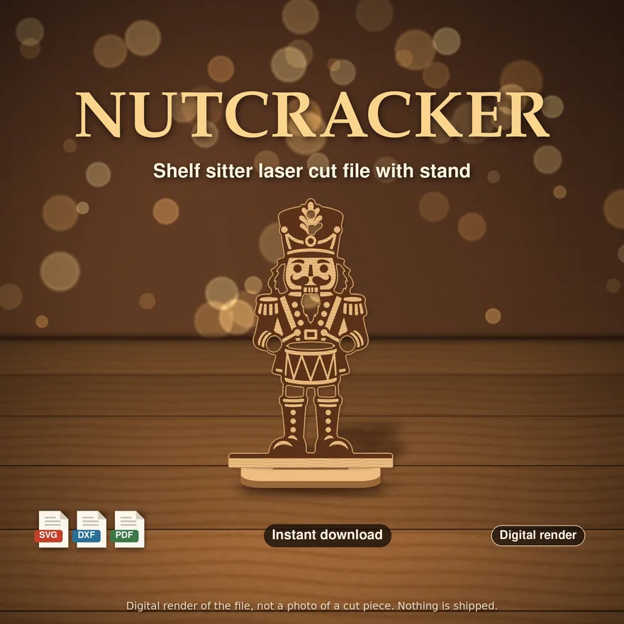 Wooden nutcracker drummer shelf sitter on its stand, digital render