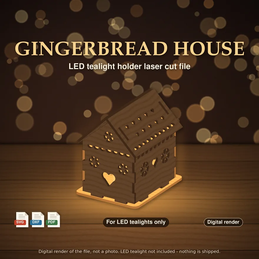 Wooden gingerbread house lantern glowing, digital render